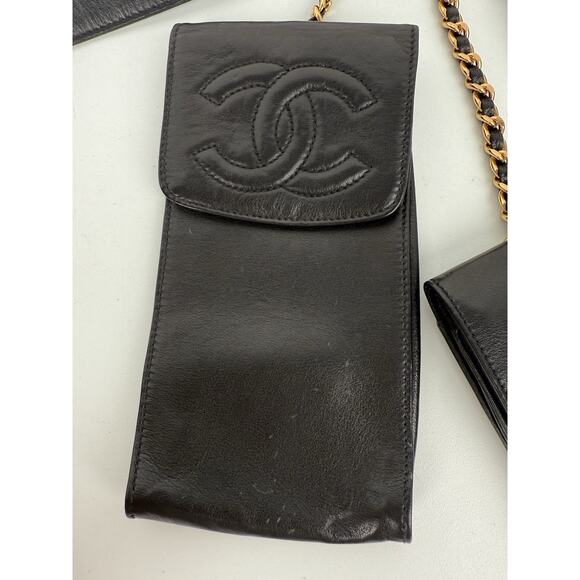 Chanel Vintage 1990 Waist Belt Multi Pouch Black Leather - Picture 8 of 13